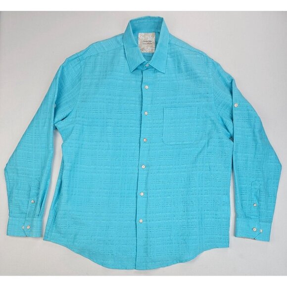 Tasso Elba Island Men Size Large Coral Blue Linen Cotton Blend Long Sleeve Shirt - Picture 1 of 9